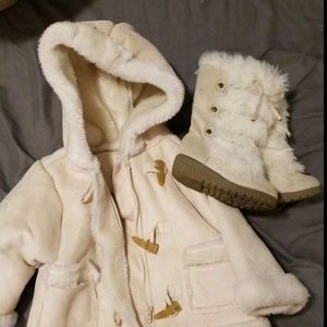 Off white/ cream colored coat and boot set